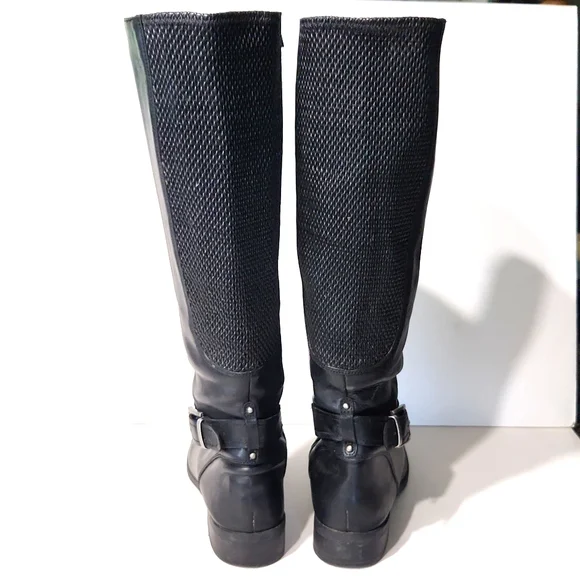 Clarks Pita Dakota Black Leather Riding Moto Buckle Zip Tall Boots Size 9.5 - Picture 6 of 13